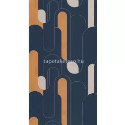   Caselio Around vlies, vinyl anyagú kék, arany, rozsdabarna, beige színű geometriai retro tapéta