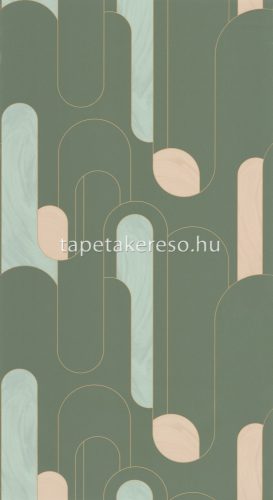 Caselio Around vlies, vinyl anyagú zöld, arany, beige színű geometriai retro tapéta