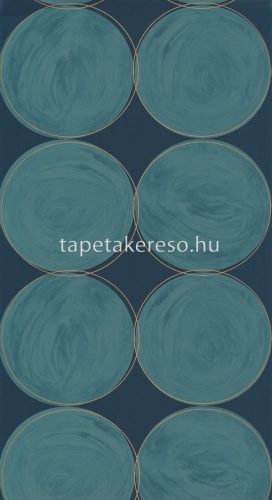 Caselio Around vlies, vinyl anyagú kék, türkiz, arany színű pöttyös, geometriai retro tapéta