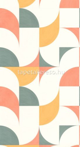 Caselio Around vlies, vinyl anyagú fehér, sárga, türkiz színű geometriai retro tapéta