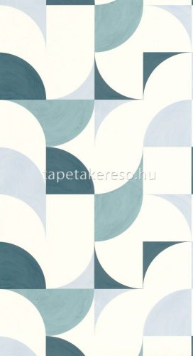 Caselio Around vlies, vinyl anyagú fehér, kék színű geometriai retro tapéta