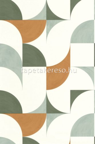Caselio Around vlies, vinyl anyagú fehér, zöld, barna színű geometriai retro tapéta