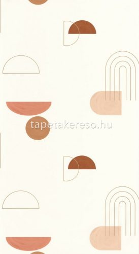 Caselio Around vlies, vinyl anyagú fehér, barna, barack színű geometriai retro tapéta