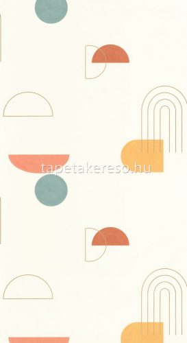 Caselio Around vlies, vinyl anyagú fehér, sárga, türkiz színű geometriai retro tapéta