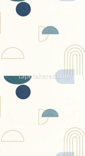 Caselio Around vlies, vinyl anyagú fehér, kék, türkiz színű geometriai retro tapéta