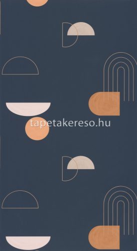 Caselio Around vlies, vinyl anyagú kék, arany, sárga, beige színű geometriai retro tapéta