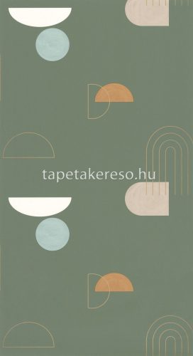 Caselio Around vlies, vinyl anyagú sárga, zöld, fehér, beige színű geometriai retro tapéta