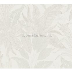   AS Creation Stories of Life habos, vlies anyagú fehér, szürke színű leveles, textilhatású Modern tapéta