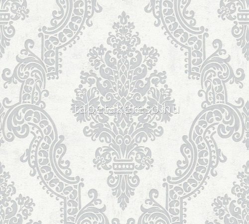 AS Creation Pure Elegance vlies, habos anyagú fehér, szürke színű barokk modern tapéta