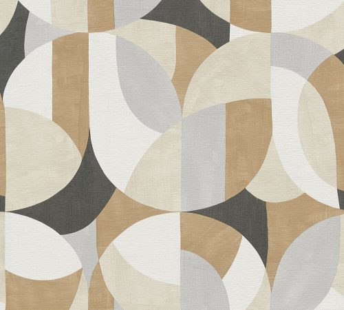 AS Creation French Affair vlies, vinyl anyagú barna, szürke, beige, fekete színű geometriai, textilhatású modern tapéta