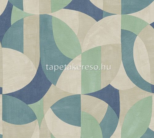 AS Creation French Affair vlies, vinyl anyagú zöld, kék, barna színű geometriai, textilhatású modern tapéta