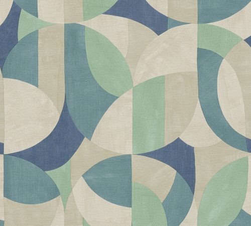 AS Creation French Affair vlies, vinyl anyagú zöld, kék, barna színű geometriai, textilhatású modern tapéta