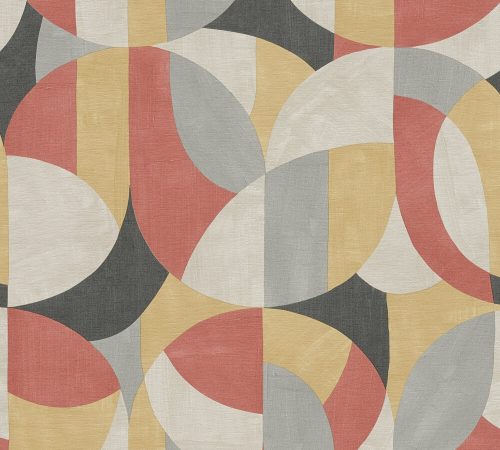 AS Creation French Affair vlies, vinyl anyagú barna, szürke, piros, fekete színű geometriai, textilhatású modern tapéta