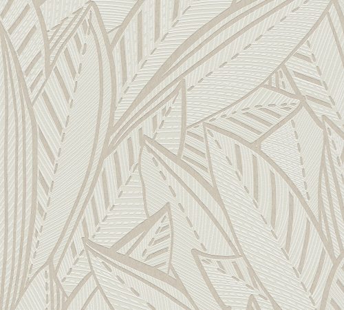 AS Creation French Affair habosított, vlies anyagú szürke, beige, gyöngyház színű leveles modern tapéta