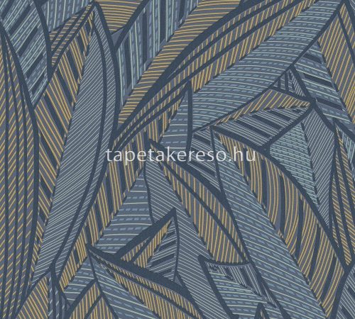 AS Creation French Affair habosított, vlies anyagú kék, mustársárga színű leveles modern tapéta