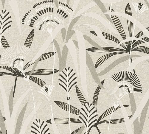 AS Creation French Affair habosított, vlies anyagú fekete, beige, ezüst, szürke színű virágos, leveles modern tapéta