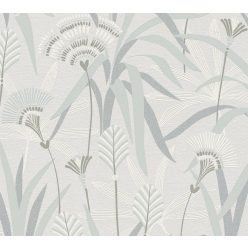   AS Creation French Affair habosított, vlies anyagú fehér, szürke, zöld színű virágos, leveles modern tapéta