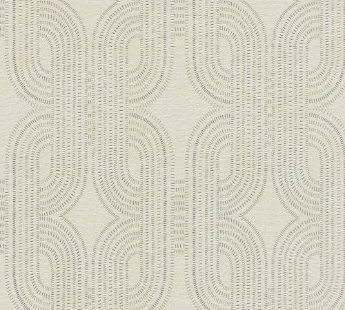 AS Creation French Affair habosított, vlies anyagú homok, gyöngyház, ezüst színű geometriai, textilhatású modern tapéta