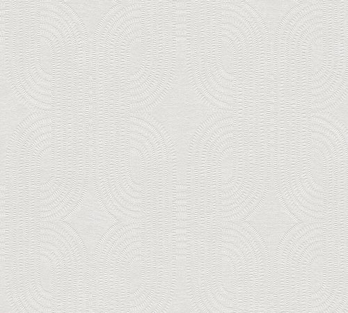 AS Creation French Affair habosított, vlies anyagú szürke, gyöngyház színű geometriai, textilhatású modern tapéta