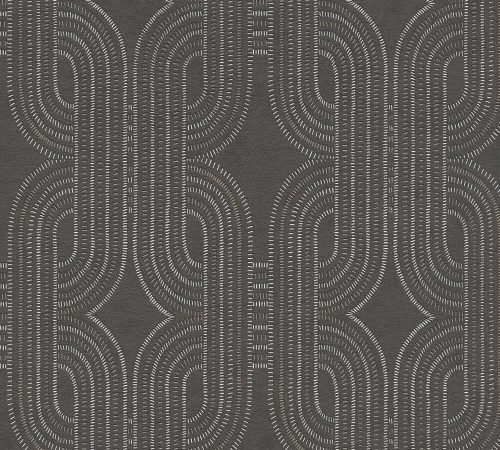 AS Creation French Affair habosított, vlies anyagú barna, ezüst színű geometriai, textilhatású modern tapéta
