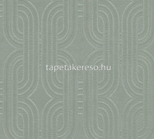 AS Creation French Affair habosított, vlies anyagú zöld, ezüst színű geometriai, textilhatású modern tapéta