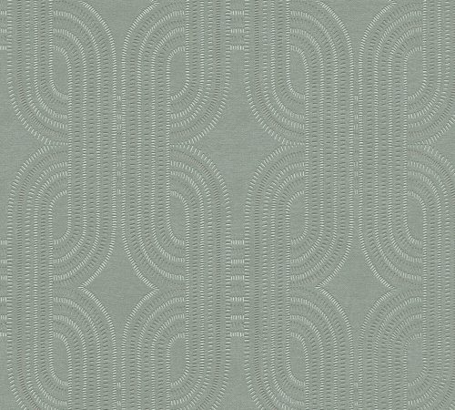 AS Creation French Affair habosított, vlies anyagú zöld, ezüst színű geometriai, textilhatású modern tapéta