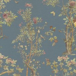   AS Creation History of Art 2, vlies, vinyl anyagú, kék, zöld, mályva, barna színű, növényes, virágos, madaras, pillangós, Modern tapéta