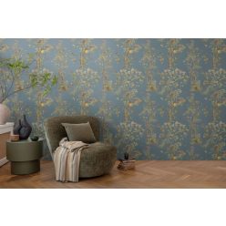   AS Creation History of Art 2, vlies, vinyl anyagú, kék, zöld, mályva, barna színű, növényes, virágos, madaras, pillangós, Modern tapéta