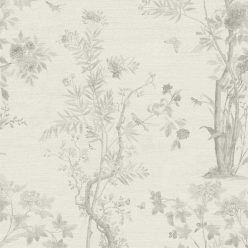   AS Creation History of Art 2, vlies, vinyl anyagú, fehér, szürke színű, növényes, virágos, madaras, pillangós, Modern tapéta