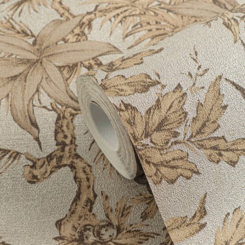 AS Creation History of Art 2, vlies, vinyl anyagú, barna, gyöngyház színű, ágas, leveles, Modern tapéta