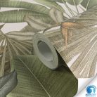 AS Creation, WOW Wasser, előragasztózott, vlies, vinyl anyagú, törtfehér, zöld, barna színű, leveles, Modern, Natural tapéta