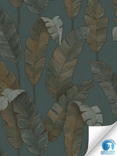 AS Creation, WOW Wasser, előragasztózott, vlies, vinyl anyagú, zöld, barna színű, leveles, Modern, Natural tapéta