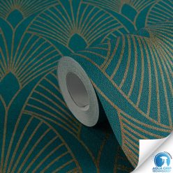   AS Creation, WOW Wasser, előragasztózott, vlies, vinyl anyagú, kék, arany színű, art deco, Modern, Natural tapéta