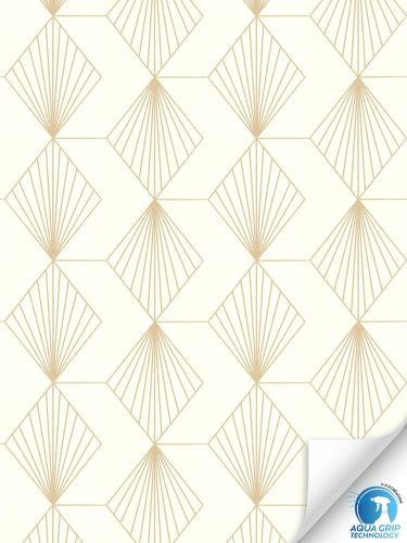 AS Creation, WOW Wasser, előragasztózott, vlies, vinyl anyagú, törtfehér, arany színű, geometriai, art deco, Modern, Natural tapéta