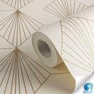 AS Creation, WOW Wasser, előragasztózott, vlies, vinyl anyagú, törtfehér, arany színű, geometriai, art deco, Modern, Natural tapéta
