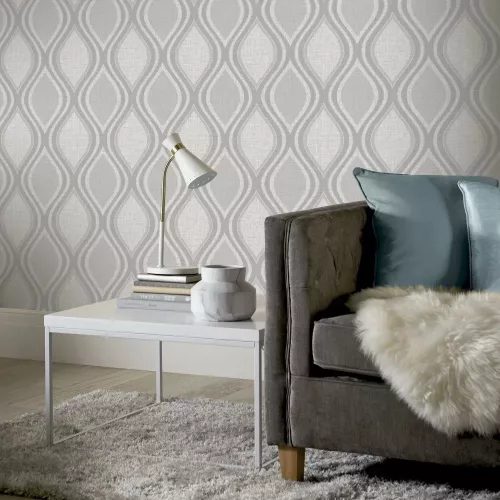 Arthouse, Signature Collection, vlies, vinyl anyagú, szürke, ezüst színű, hullámos, geometriai, Modern tapéta
