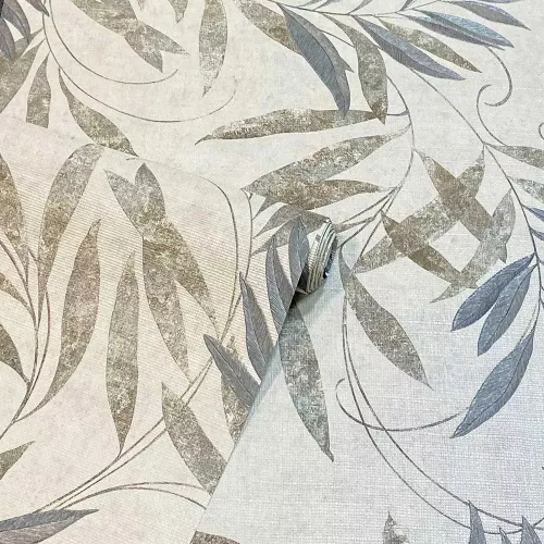 Arthouse, Signature Collection, vinyl, papír anyagú, szürke, ezüst, keki színű, leveles, textilhatású, Modern tapéta