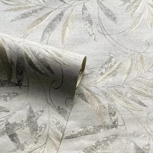 Arthouse, Signature Collection, vinyl, papír anyagú, szürke, ezüst színű, leveles, textilhatású, Modern tapéta