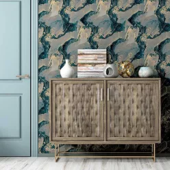  Arthouse, Signature Collection, papír anyagú, kék, beige, arany színű, foltos, márványos, Modern tapéta