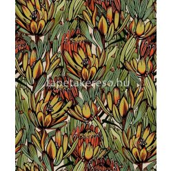   Decoprint Brazil vlies anyagú fekete, zöld, sárga, narancssárga színű virágos modern tapéta