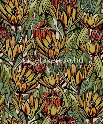 Decoprint Brazil vlies anyagú fekete, zöld, sárga, narancssárga színű virágos modern tapéta