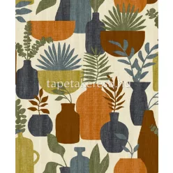   Decoprint Brazil vlies anyagú beige, sárga, zöld, kék, barna színű váza modern tapéta