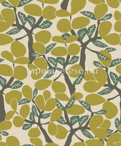 Decoprint Brazil vlies anyagú szürke, beige, zöld, sárga színű leveles modern tapéta