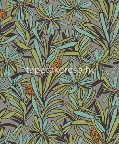 Decoprint Brazil vlies anyagú szürke, fekete, kék, zöld színű virágos modern tapéta
