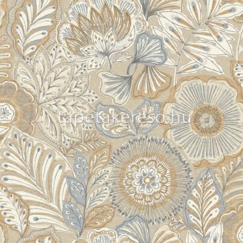 Casadeco Bali vlies, vinyl anyagú beige, barna, kék színű virágos modern tapéta