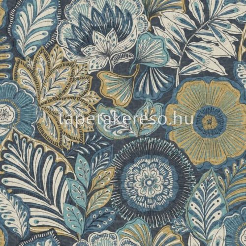 Casadeco Bali vlies, vinyl anyagú kék, okker, beige színű virágos modern tapéta