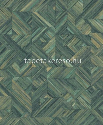 Casadeco Bali vlies, vinyl anyagú zöld, barna színű intarzia, famintás modern tapéta