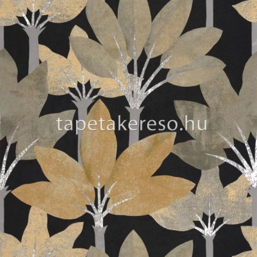 Casadeco BABYLONE vinyl, vlies anyagú fekete, barna, szürke színű leveles modern, natural tapéta