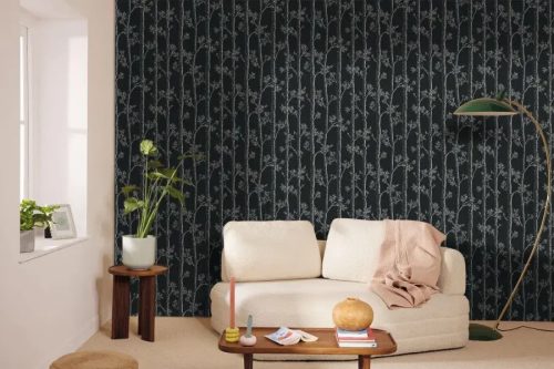Caselio BALADE vlies anyagú fekete, fehér színű fás Modern tapéta