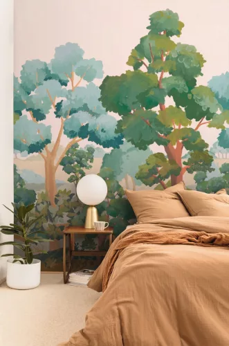 Caselio BALADE vlies anyagú beige, zöld, barna, terrakotta színű fás Modern panel